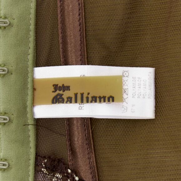 rare JOHN GALLIANO Vintage green gold sheer lace boned bustier corset top S - Picture 8 of 9